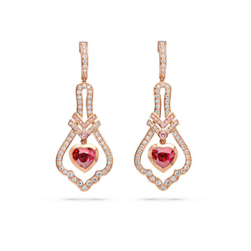 A Family Journey Venice Heart Ruby Rose Gold Earrings