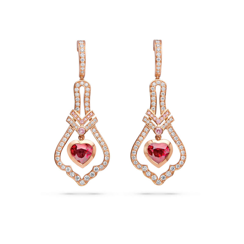 A Family Journey Venice Heart Ruby Rose Gold Earrings | Boodles