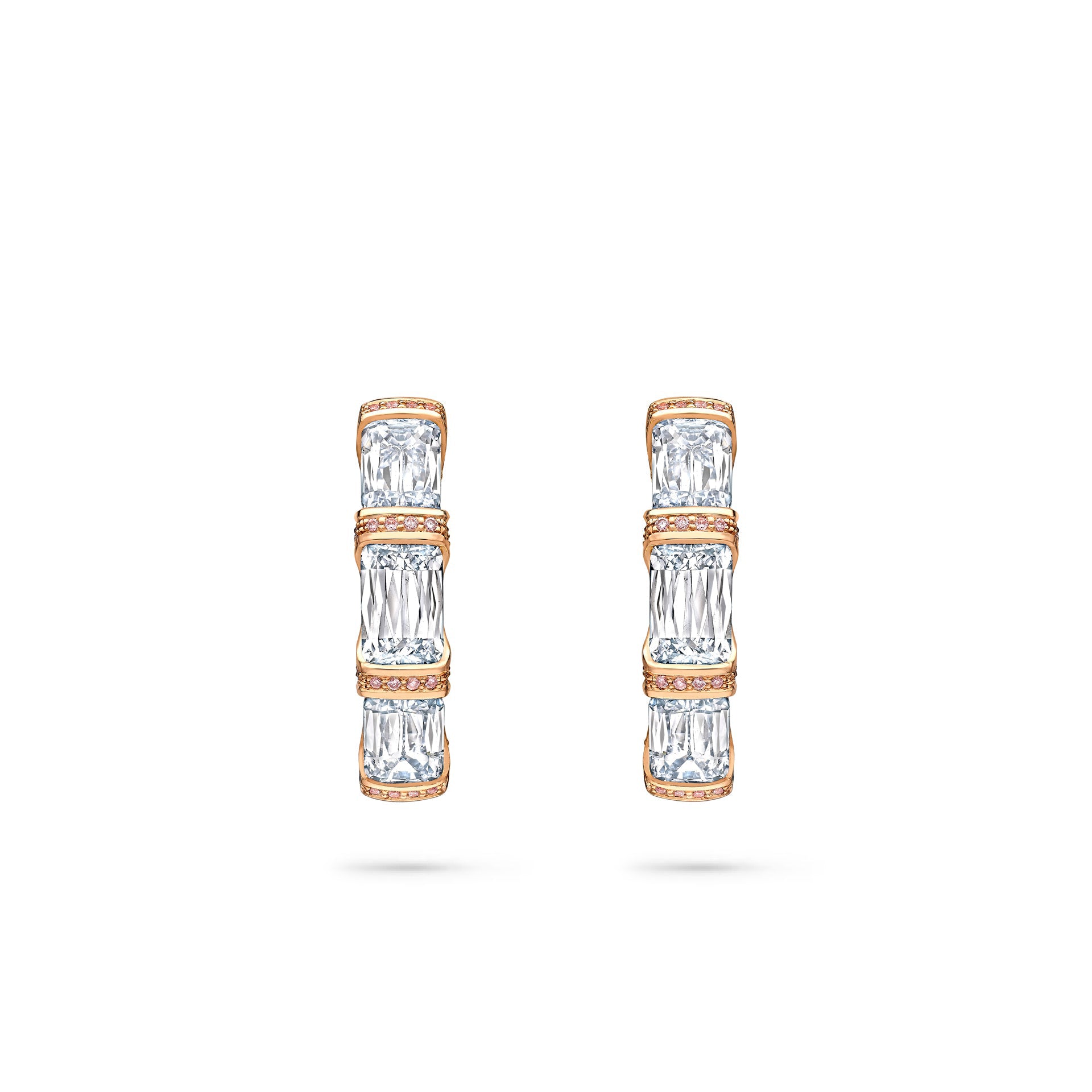 Ashoka Three Stone Rose Gold Diamond Hoop Earrings
