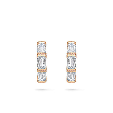Ashoka Three Stone Rose Gold Diamond Hoop Earrings