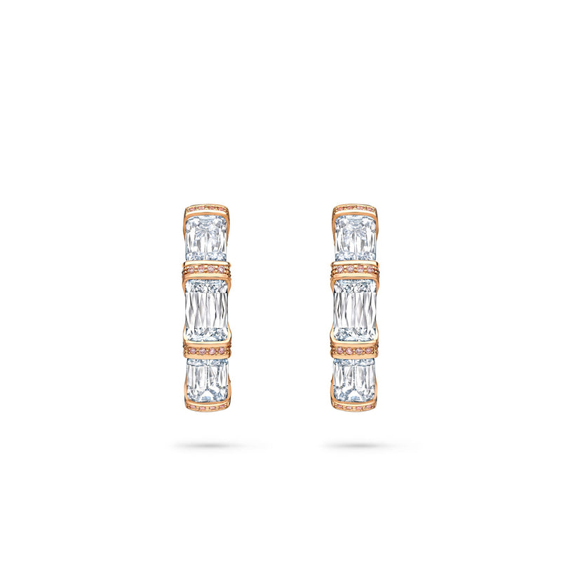 Ashoka Three Stone Rose Gold Diamond Hoop Earrings