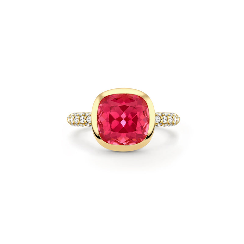 Florentine Dolce Vita Cusion Pink Tourmaline Yellow Gold Ring | Boodles