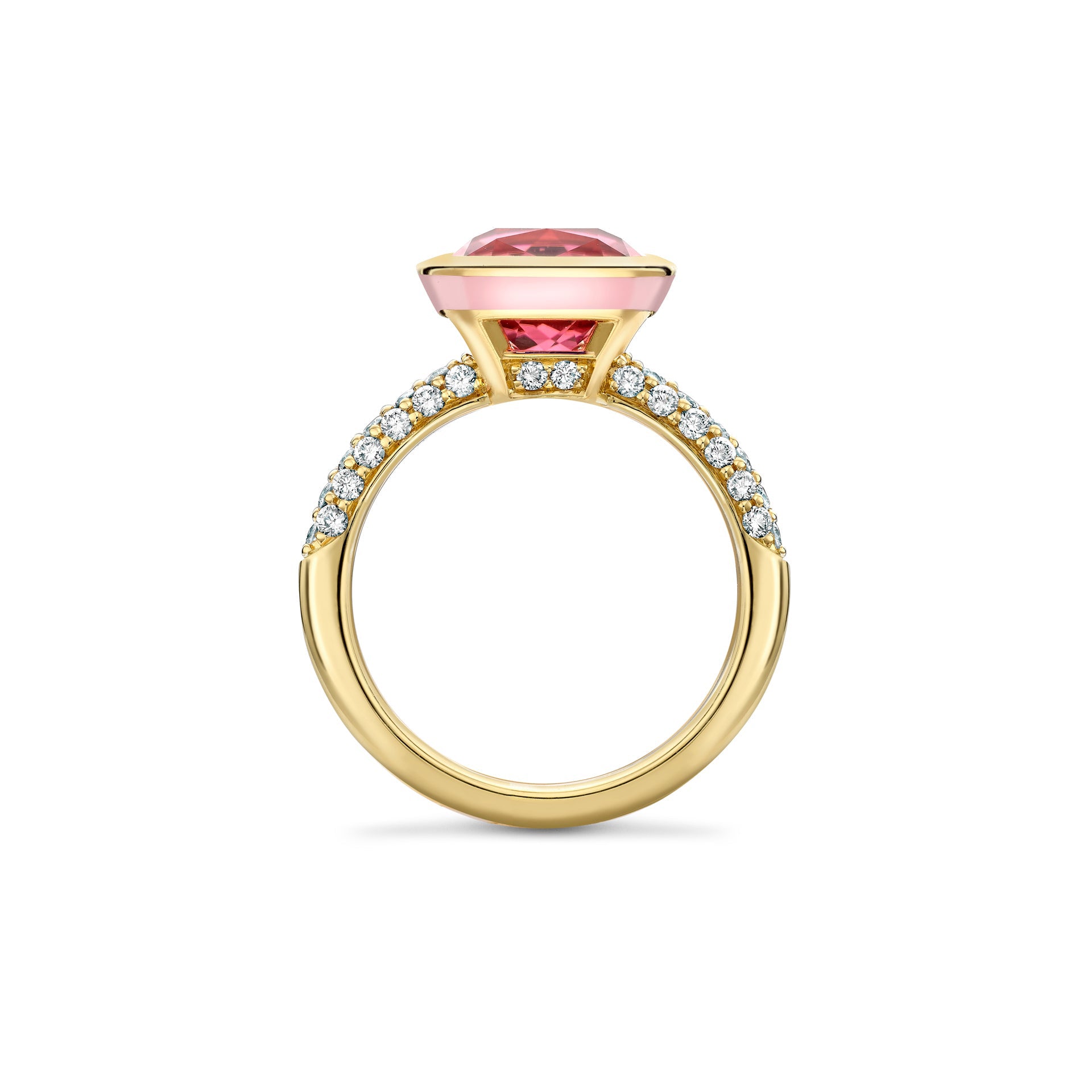 Florentine Dolce Vita Cushion Pink Tourmaline Yellow Gold Ring