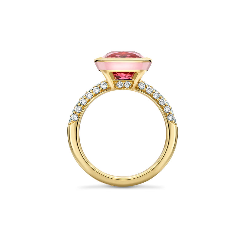 Florentine Dolce Vita Cushion Pink Tourmaline Yellow Gold Ring