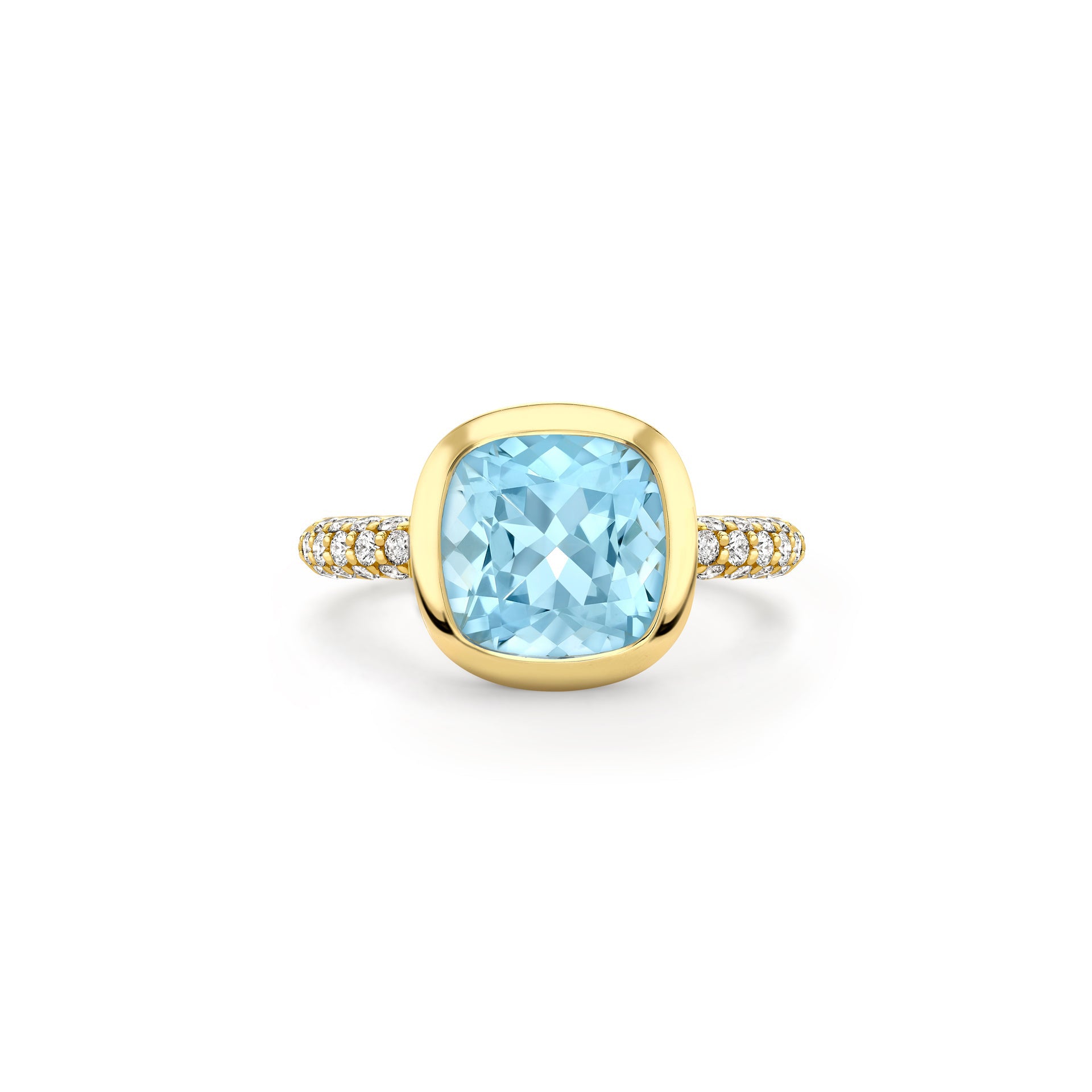 Florentine Dolce Vita Cushion Aquamarine Yellow Gold Ring | Boodles