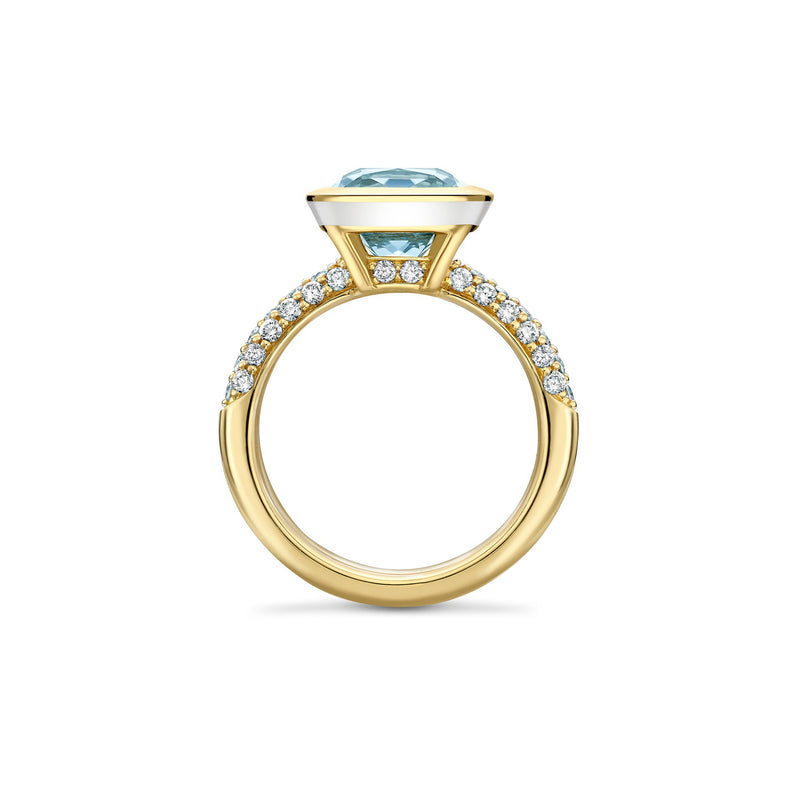 Florentine Dolce Vita Cushion Aquamarine French Yellow Gold Ring