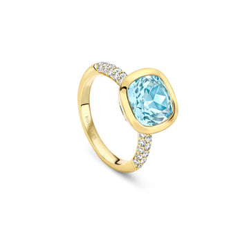Florentine Dolce Vita Cushion Aquamarine French Yellow Gold Ring