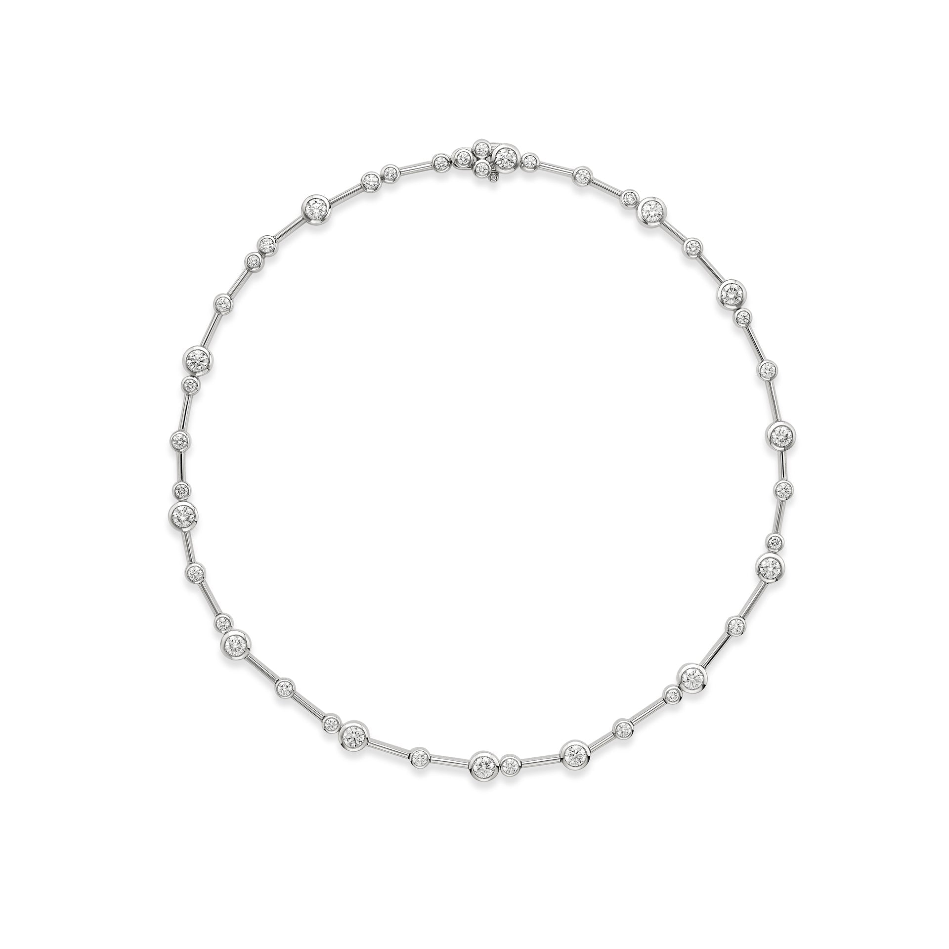 Raindance platinum necklace featuring scattered brilliant-cut diamonds.