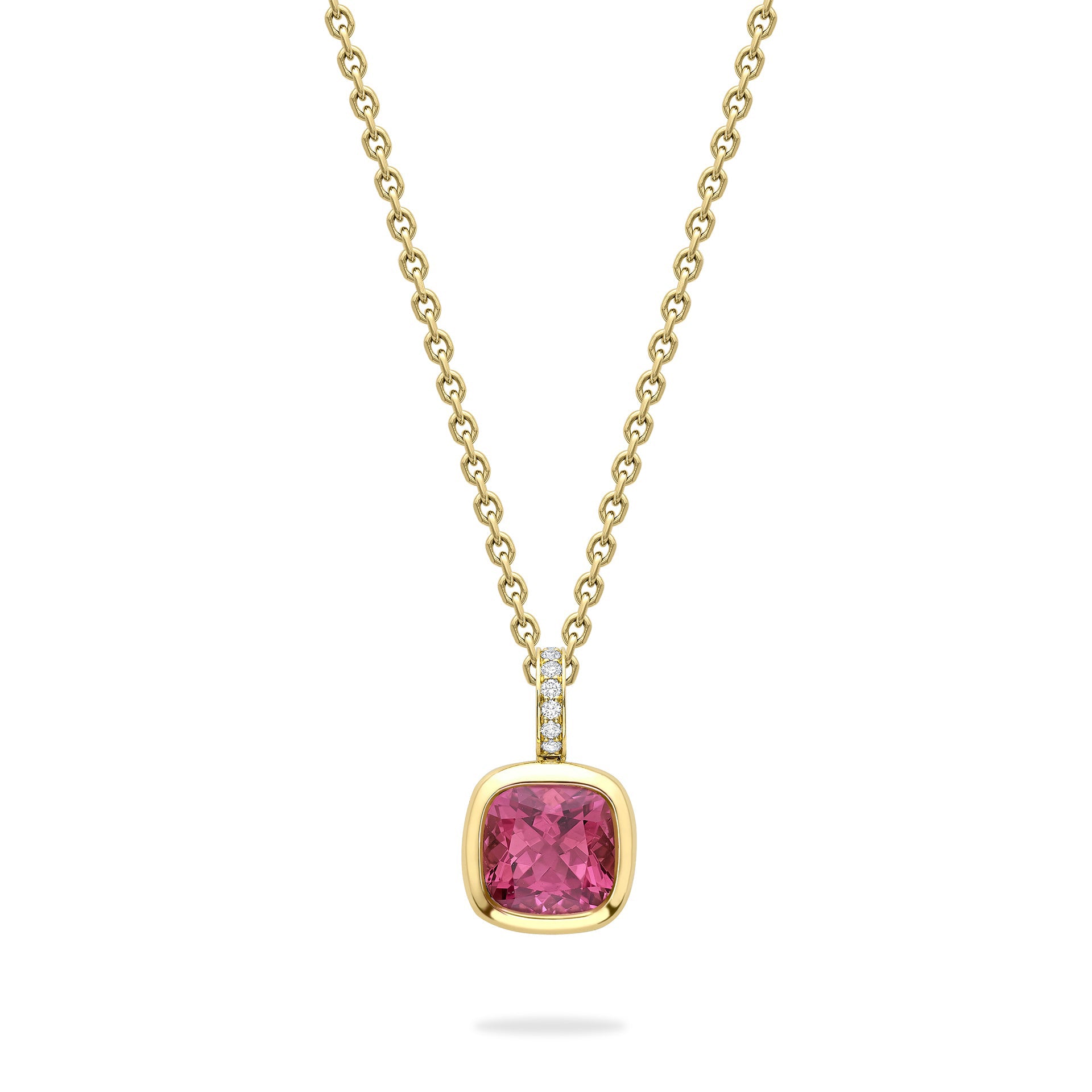 Florentine Dolce Vita Cushion Pink Tourmaline Yellow Gold Pendant