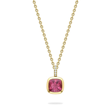 Florentine Dolce Vita Cushion Pink Tourmaline Yellow Gold Pendant