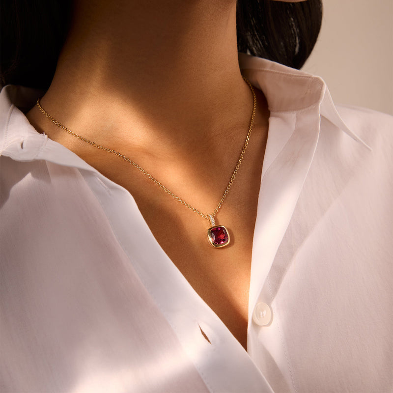 Florentine Dolce Vita Cushion Pink Tourmaline Yellow Gold Pendant | Boodles