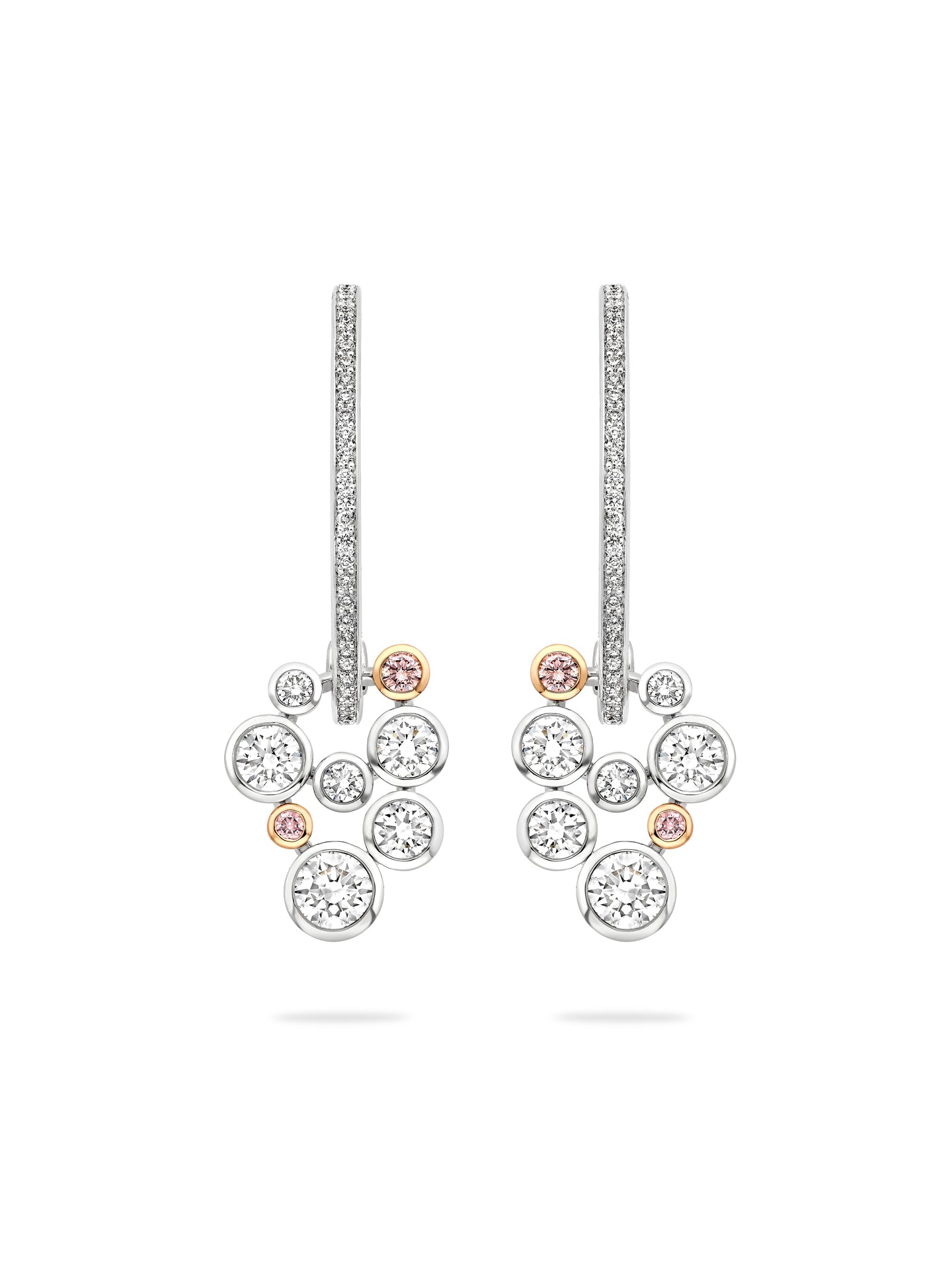 Raindance 25 Pink and White Diamond Platinum Drop Earrings