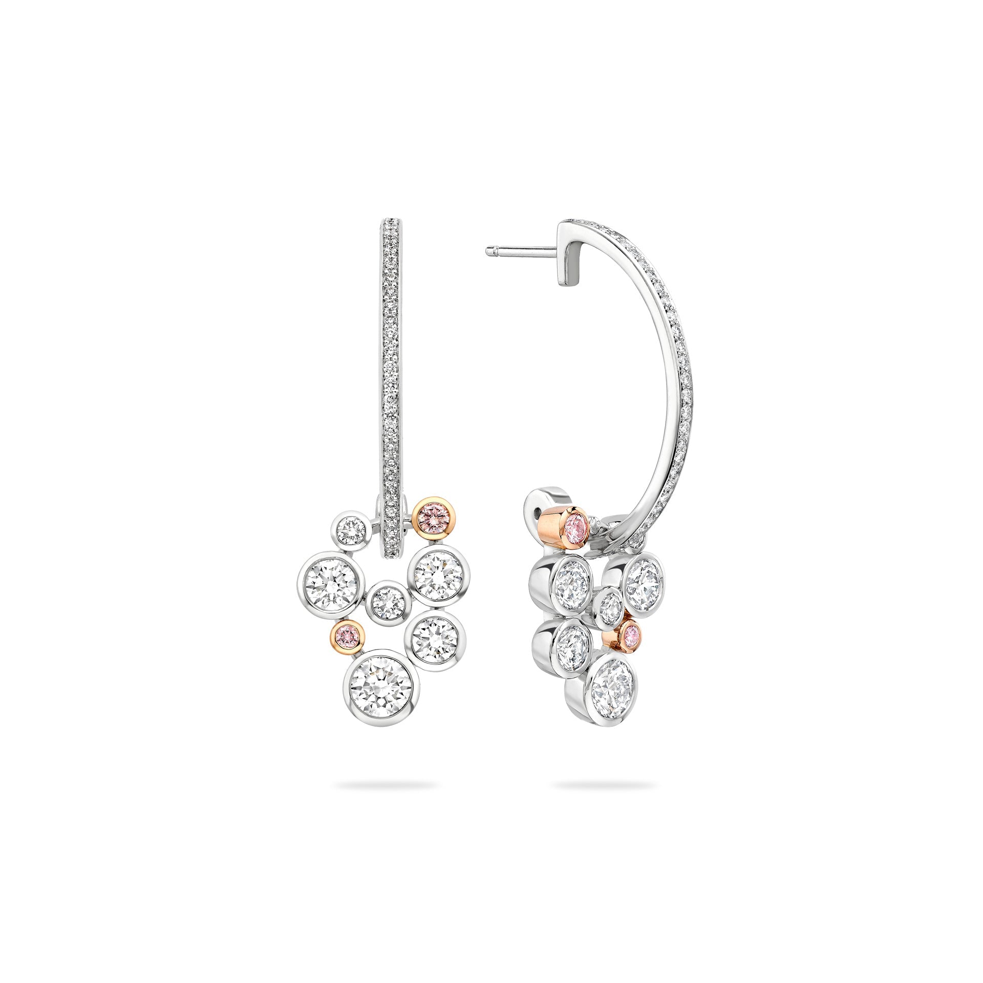 Raindance 25 Pink and White Diamond Platinum Drop Earrings