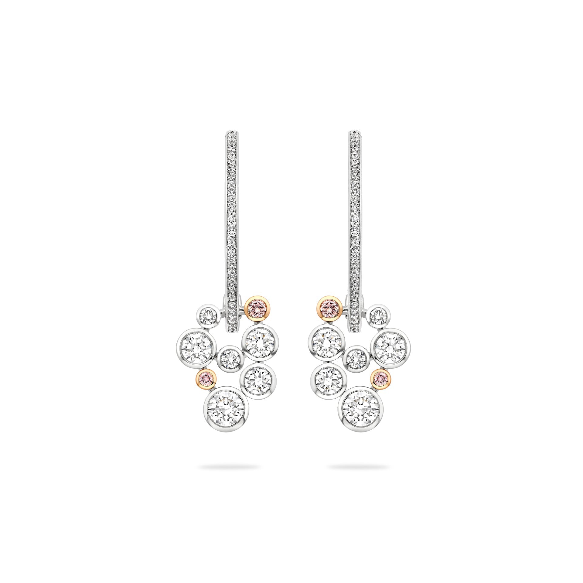 Raindance 25 Pink and White Diamond Platinum Drop Earrings