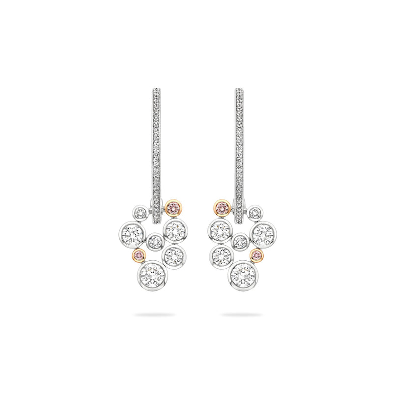 Raindance 25 Pink and White Diamond Platinum Drop Earrings