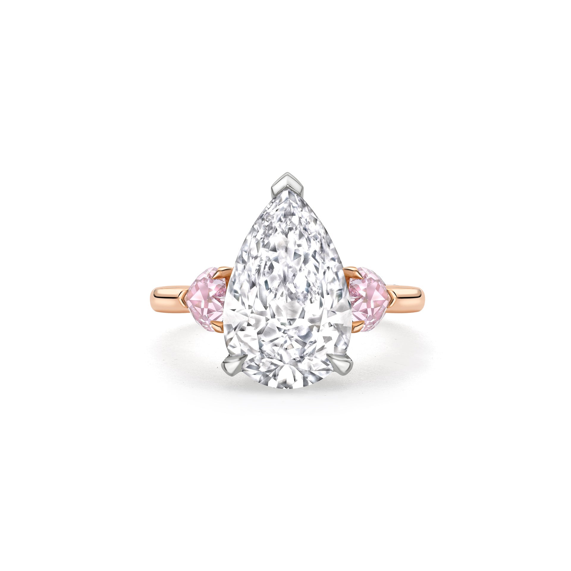 Classic Pear Diamond and Pink Diamond Rose Gold Ring