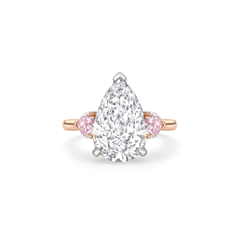 Classic Pear Diamond and Pink Diamond Rose Gold Ring