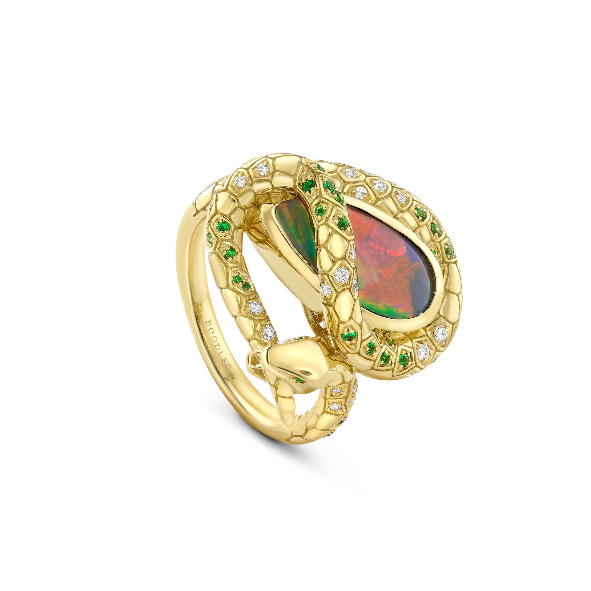 Africa Green Mamba Black Opal Diamond Yellow Gold Ring