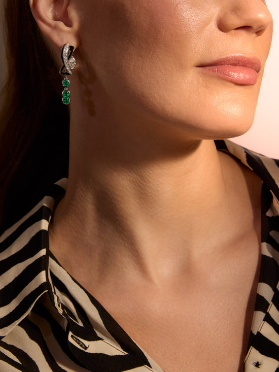 Africa Zebra Emerald Platinum Earrings
