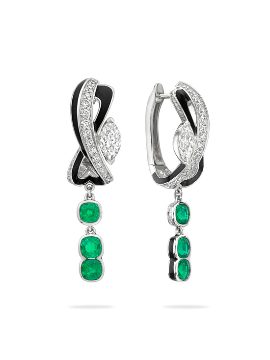 Africa Zebra Emerald Platinum Earrings