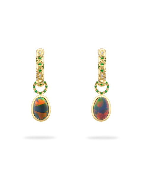 Africa Green Mamba Black Opal Yellow Gold Earrings