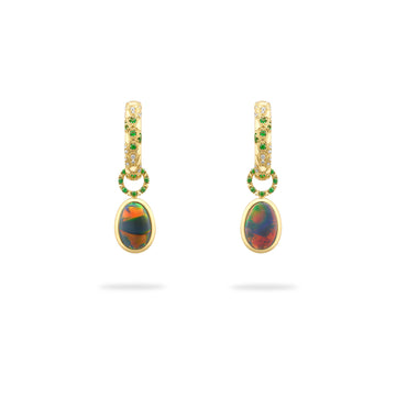 Africa Green Mamba Black Opal Yellow Gold Earrings