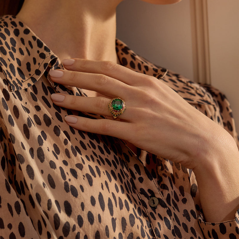 Africa Maasai Mara Green Tourmaline Yellow Gold Ring