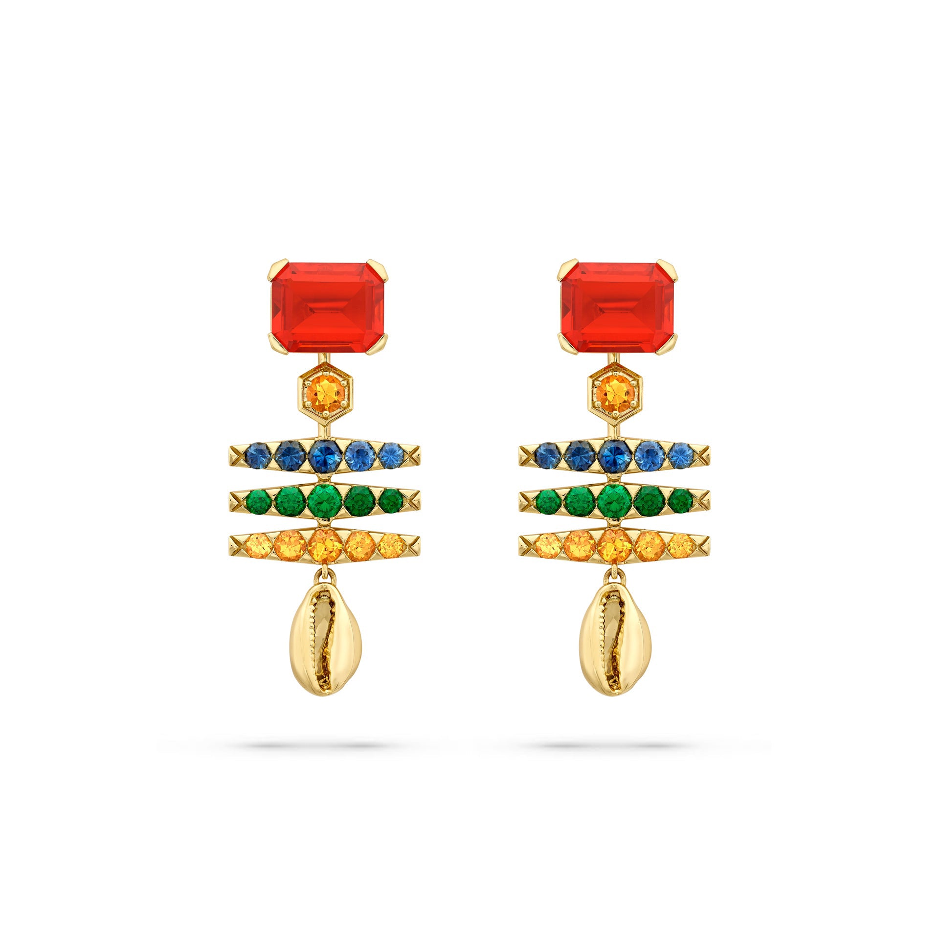 Africa Maasai Mara Fire Opal Yellow Gold Earrings