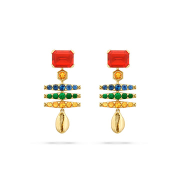 Africa Maasai Mara Fire Opal Yellow Gold Earrings
