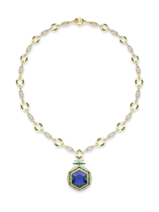 Africa Kilimanjaro Tanzanite Yellow Gold Necklace