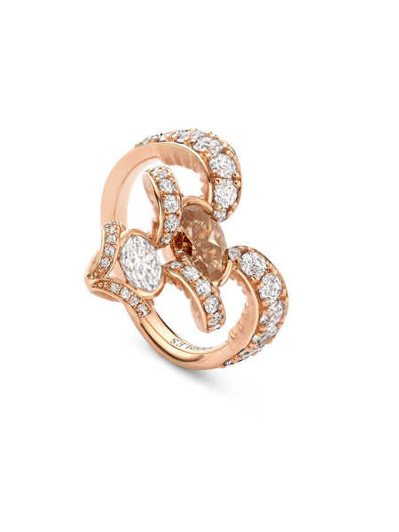 Africa Gazelle Cognac Diamond Rose Gold Ring