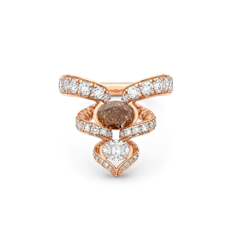 Africa Gazelle Cognac Diamond Rose Gold Ring