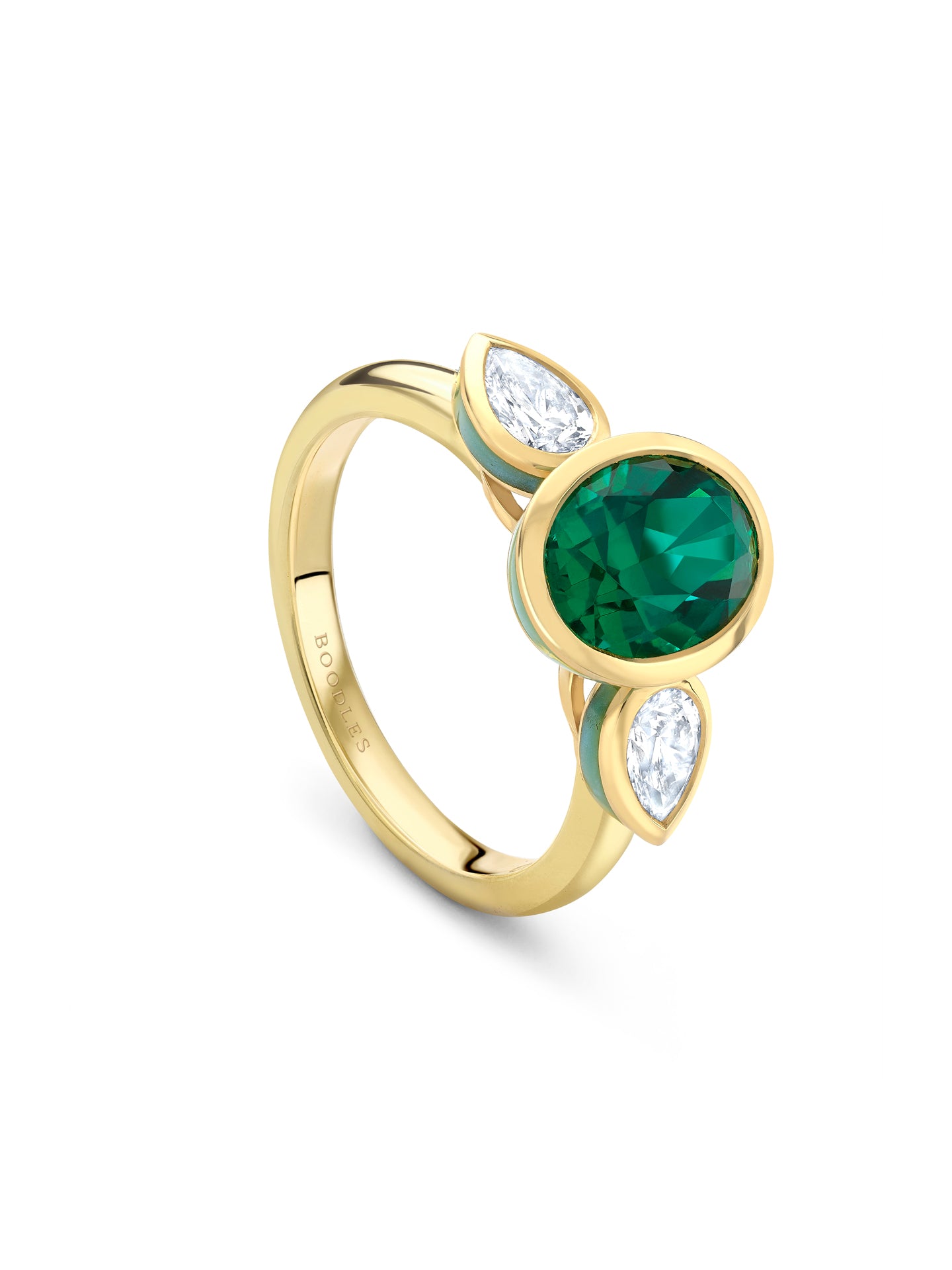 Florentine Oval Emerald Pear Diamond Yellow Gold Ring