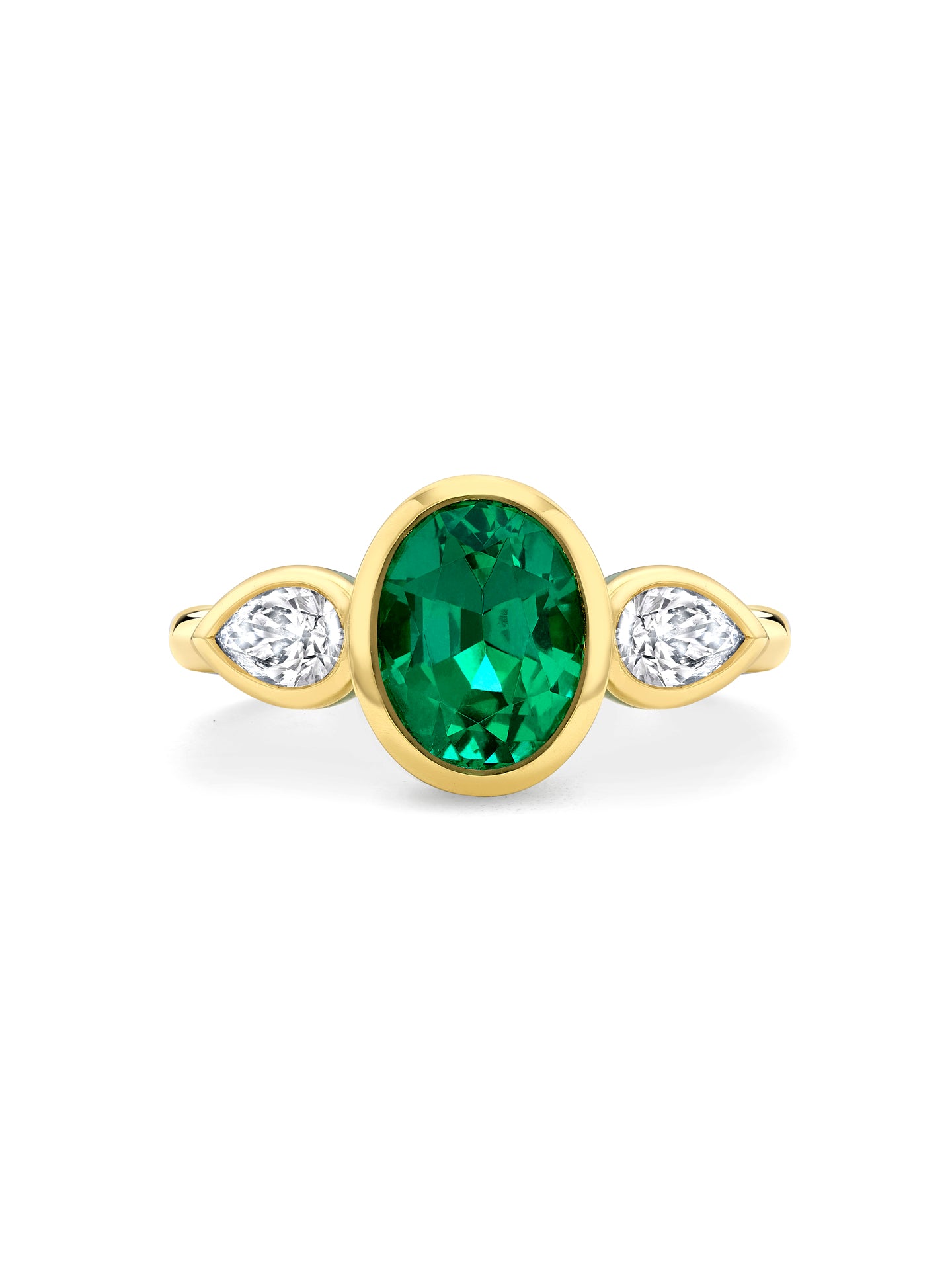 Florentine Oval Emerald Pear Diamond Yellow Gold Ring