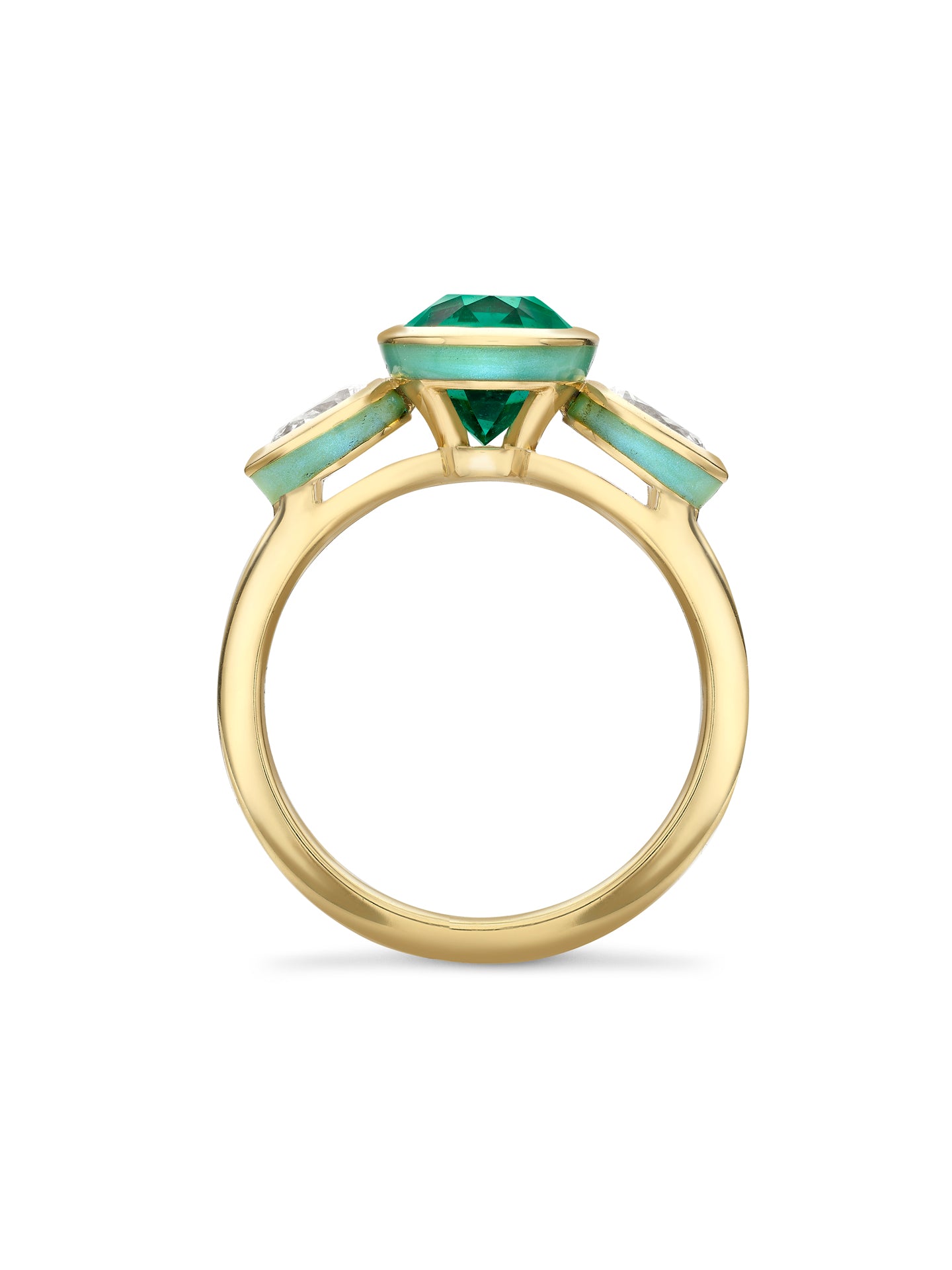 Florentine Oval Emerald Pear Diamond Yellow Gold Ring
