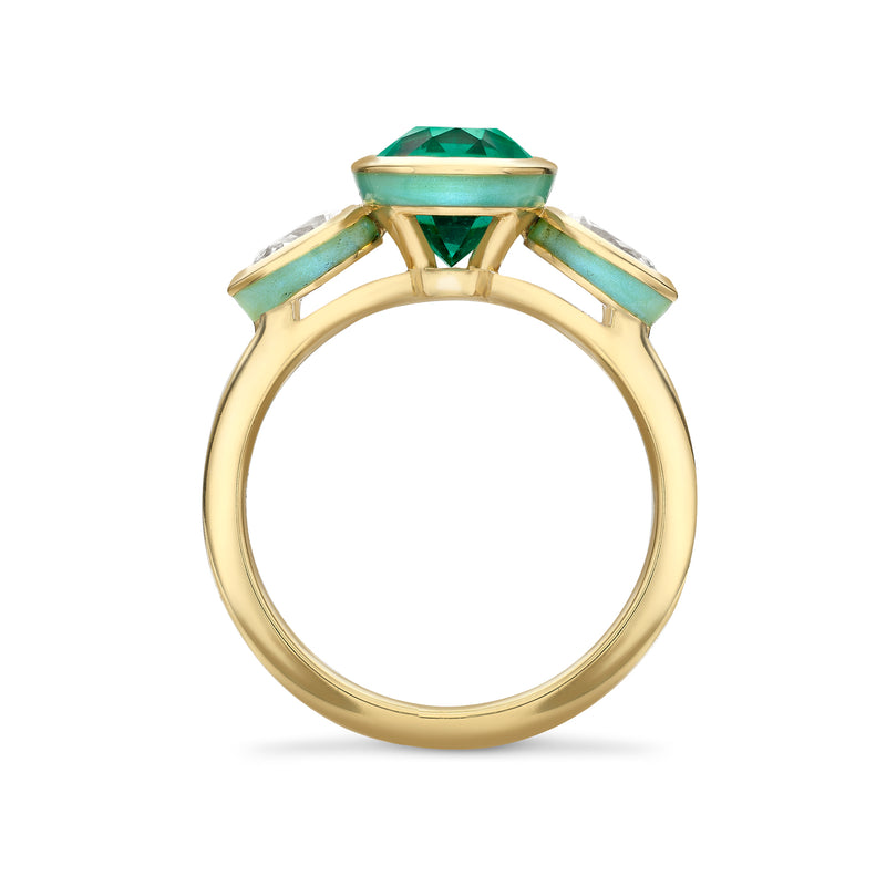 Florentine Oval Emerald Pear Diamond Yellow Gold Ring