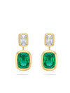 Florentine Emerald and Ashoka Diamond Yellow Gold Earrings