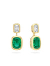 Florentine Emerald and Ashoka Diamond Yellow Gold Earrings