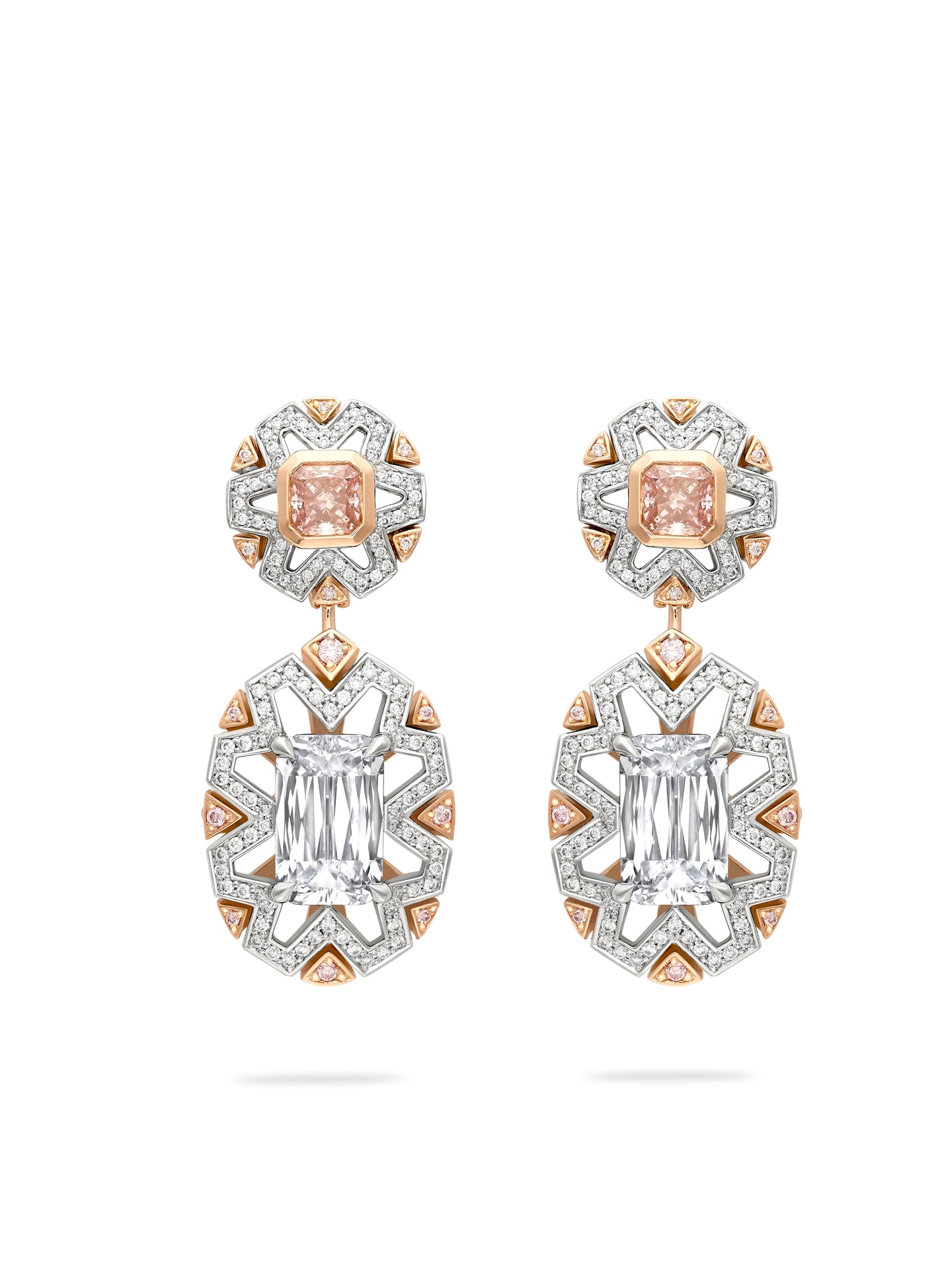 Fifth Avenue Pink and White Diamond Drop Earrings