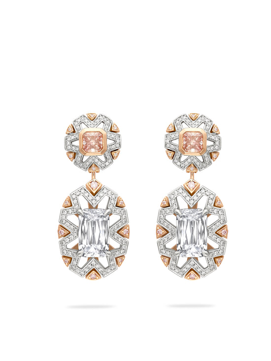 Fifth Avenue Pink and White Diamond Drop Earrings