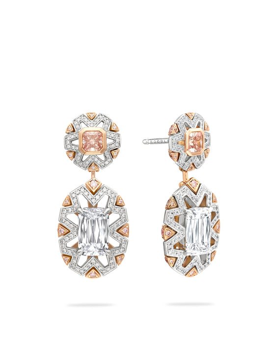 Fifth Avenue Pink and White Diamond Drop Earrings