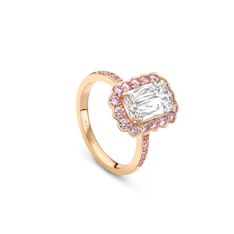 Scalloped Ashoka Diamond and Pink Diamond Rose Gold Ring