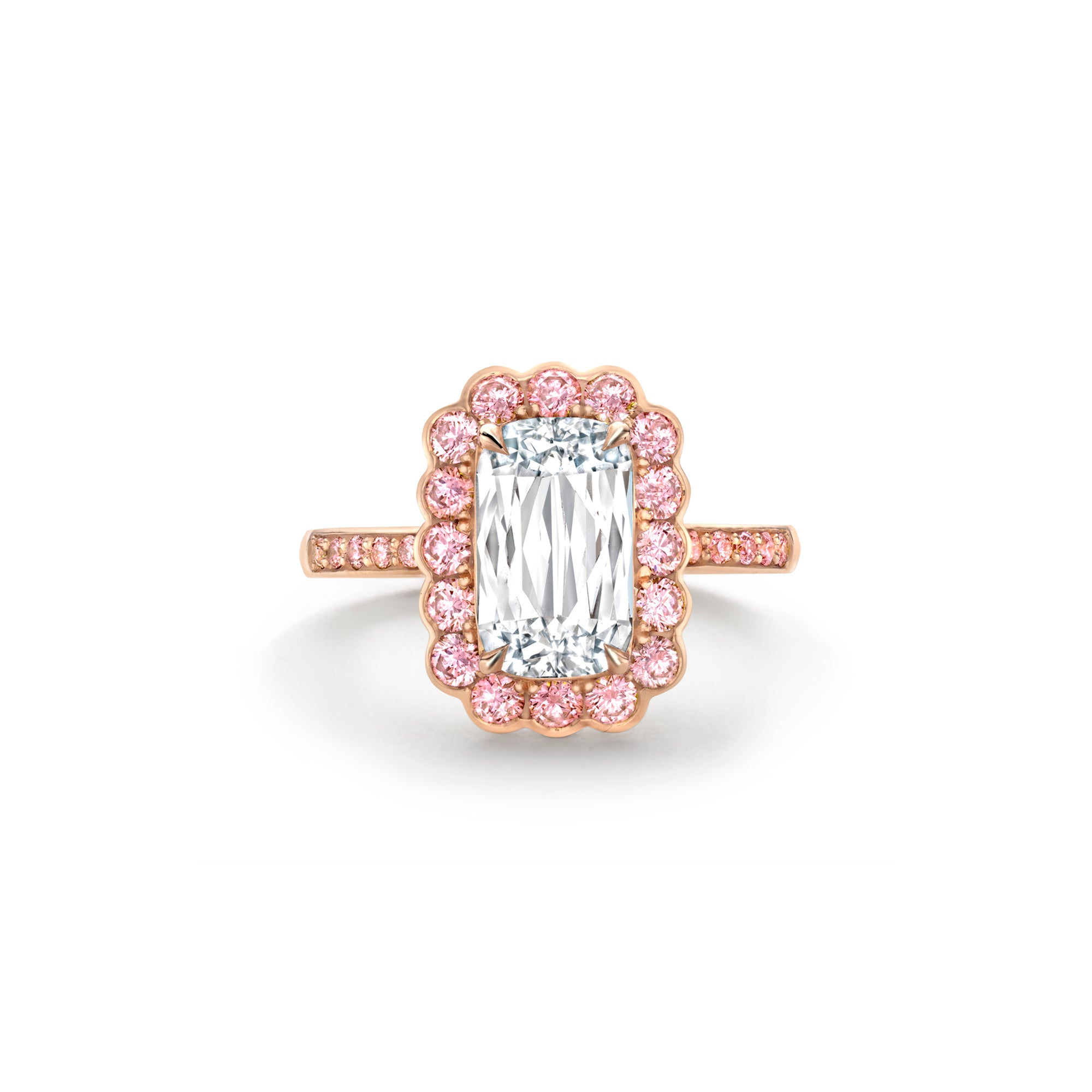 Scalloped Ashoka Diamond and Pink Diamond Rose Gold Ring