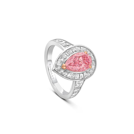 Vintage Pear Pink Diamond Platinum and Rose Gold Ring