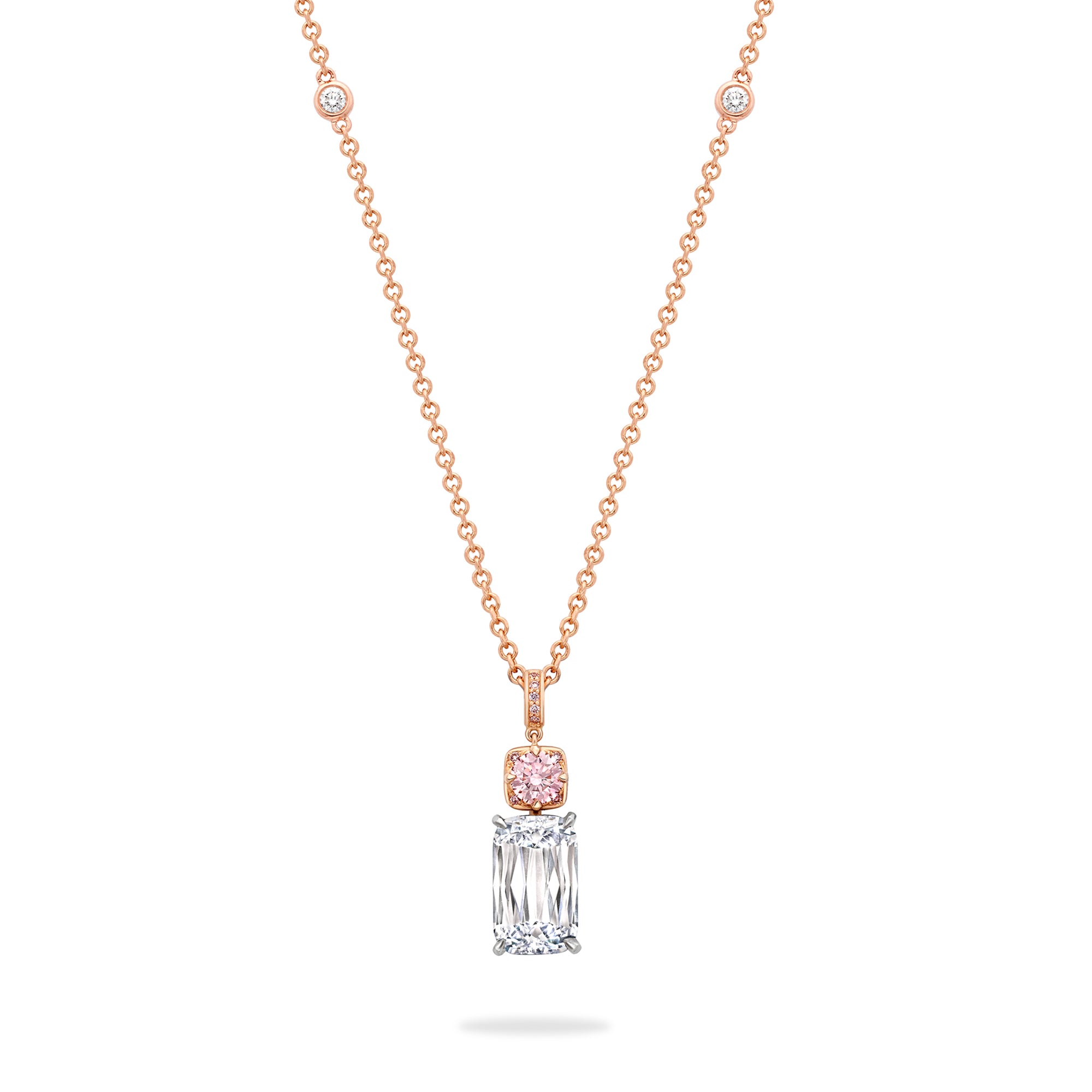 Ashoka White Diamond and Pink Diamond Rose Gold Pendant