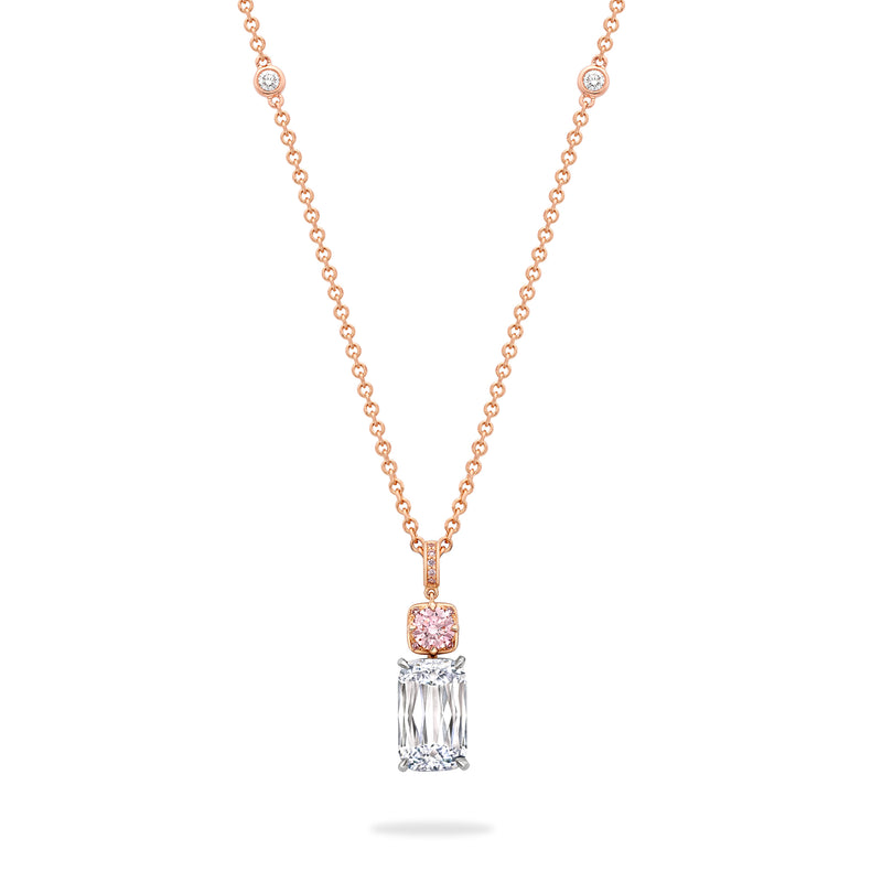 Ashoka White Diamond and Pink Diamond Rose Gold Pendant