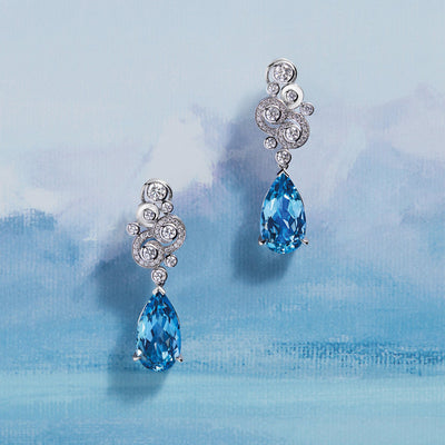 A Family Journey Geneva Aquamarine Platinum Earrings