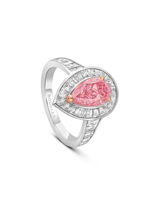 Vintage Pear Pink Diamond Platinum and Rose Gold Ring