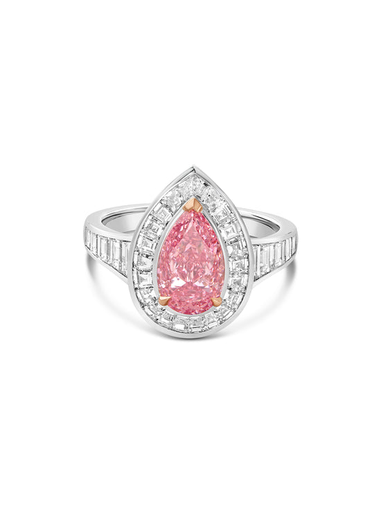 Vintage Pear Pink Diamond Platinum and Rose Gold Ring