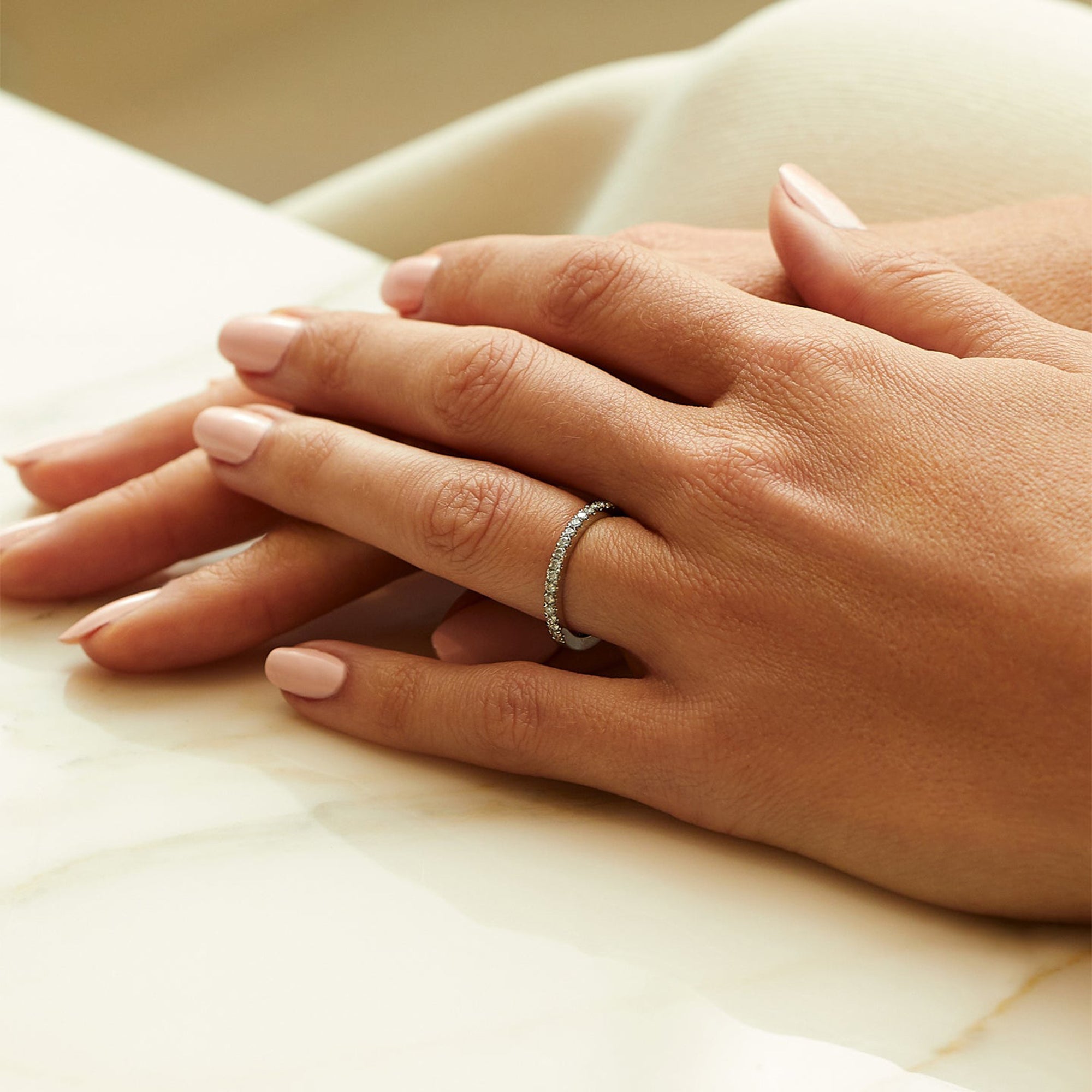 Vintage Half-Hoop Platinum Diamond Wedding Band